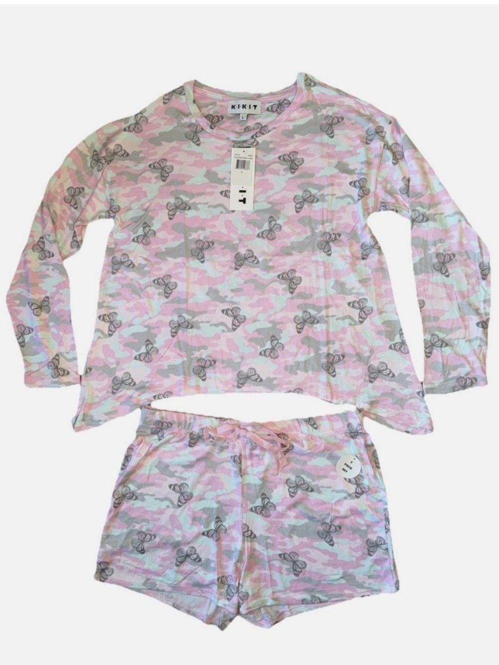 K•I•K•I•T Pink Camo Butterfly Women's Pajama/lounge 2 pc. Set NWT Size XL